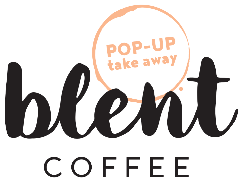 Blent Coffee-logo met perzikkleurige stempel "POP-UP take away"
