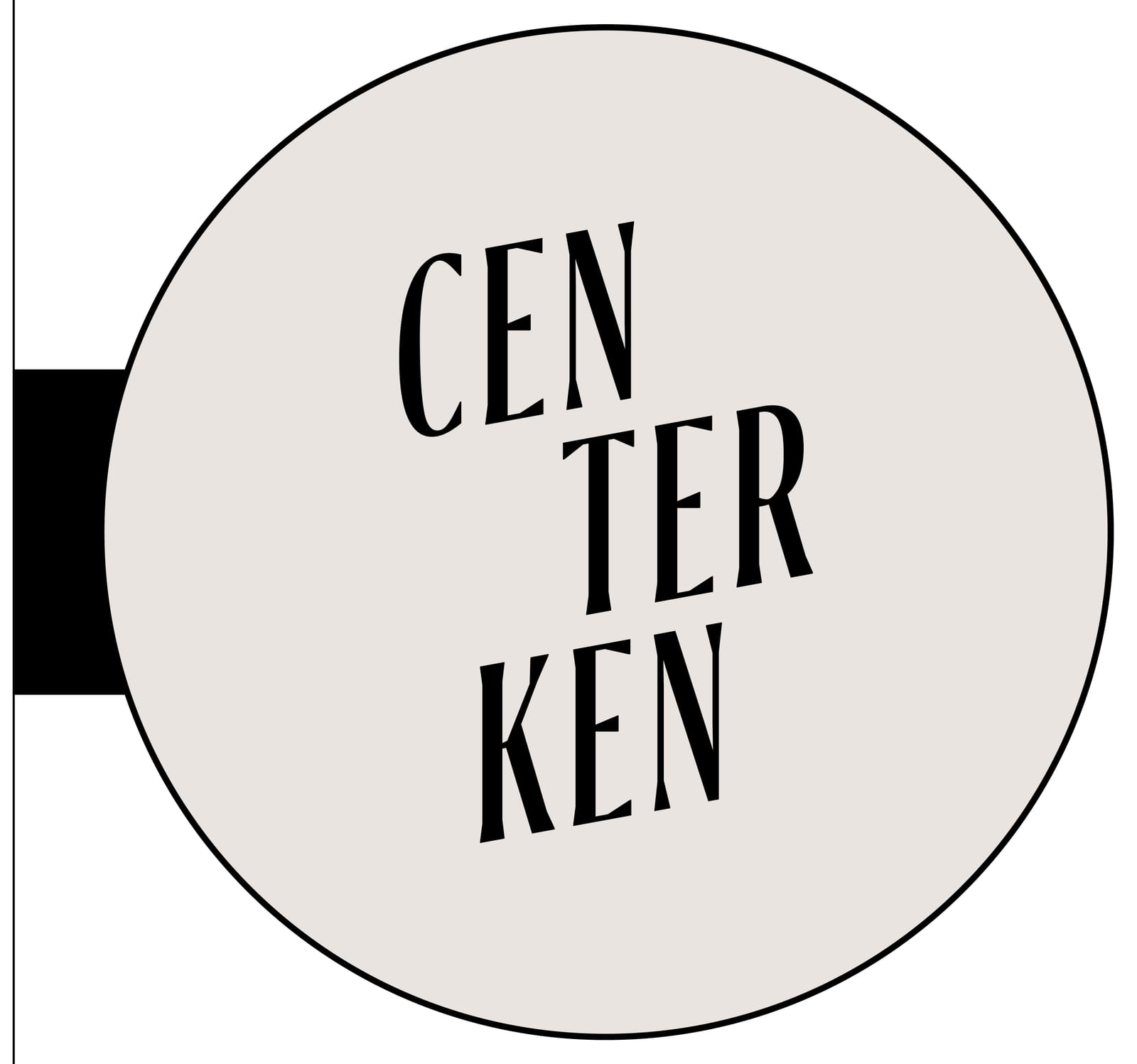 Rond beige uithangbord met het Centerken-logo