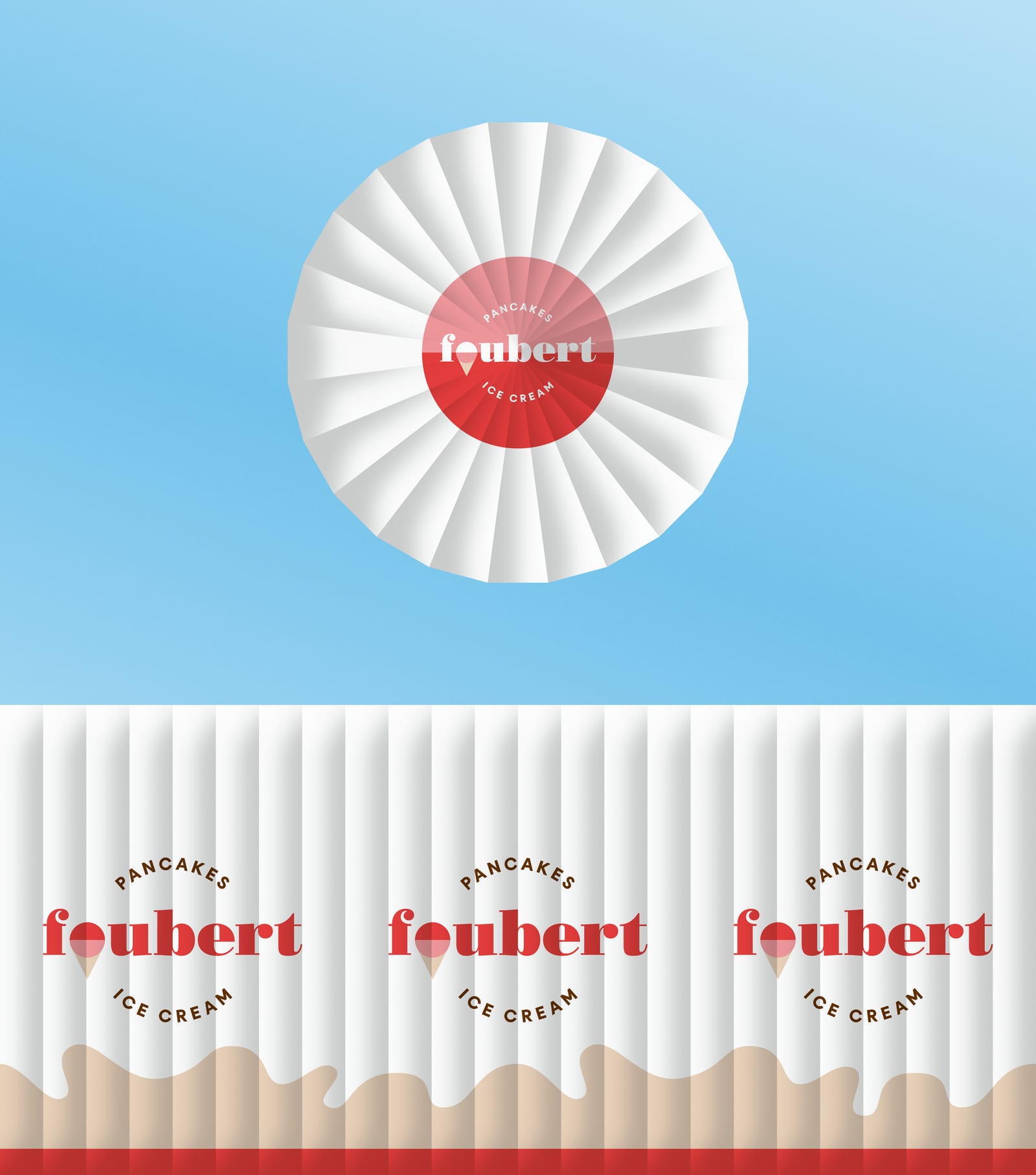 Luchtballon van bovenaf gezien (kroon met rode Foubert-badge) met daaronder de ballonwand met Foubert-badges