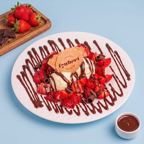 Coupe aardbeien & chocolade — blauwe skin