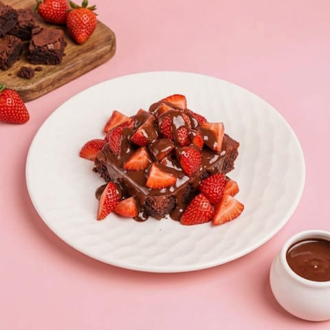 Brownie met aardbeien — roze skin