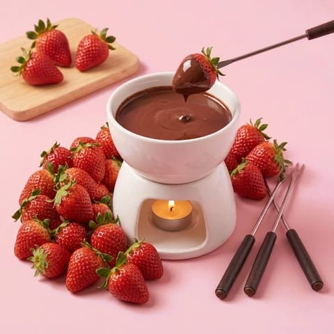 Chocoladefondue aardbeien — roze skin