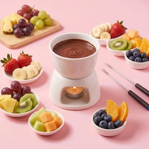 Chocoladefondue vers fruit — roze skin