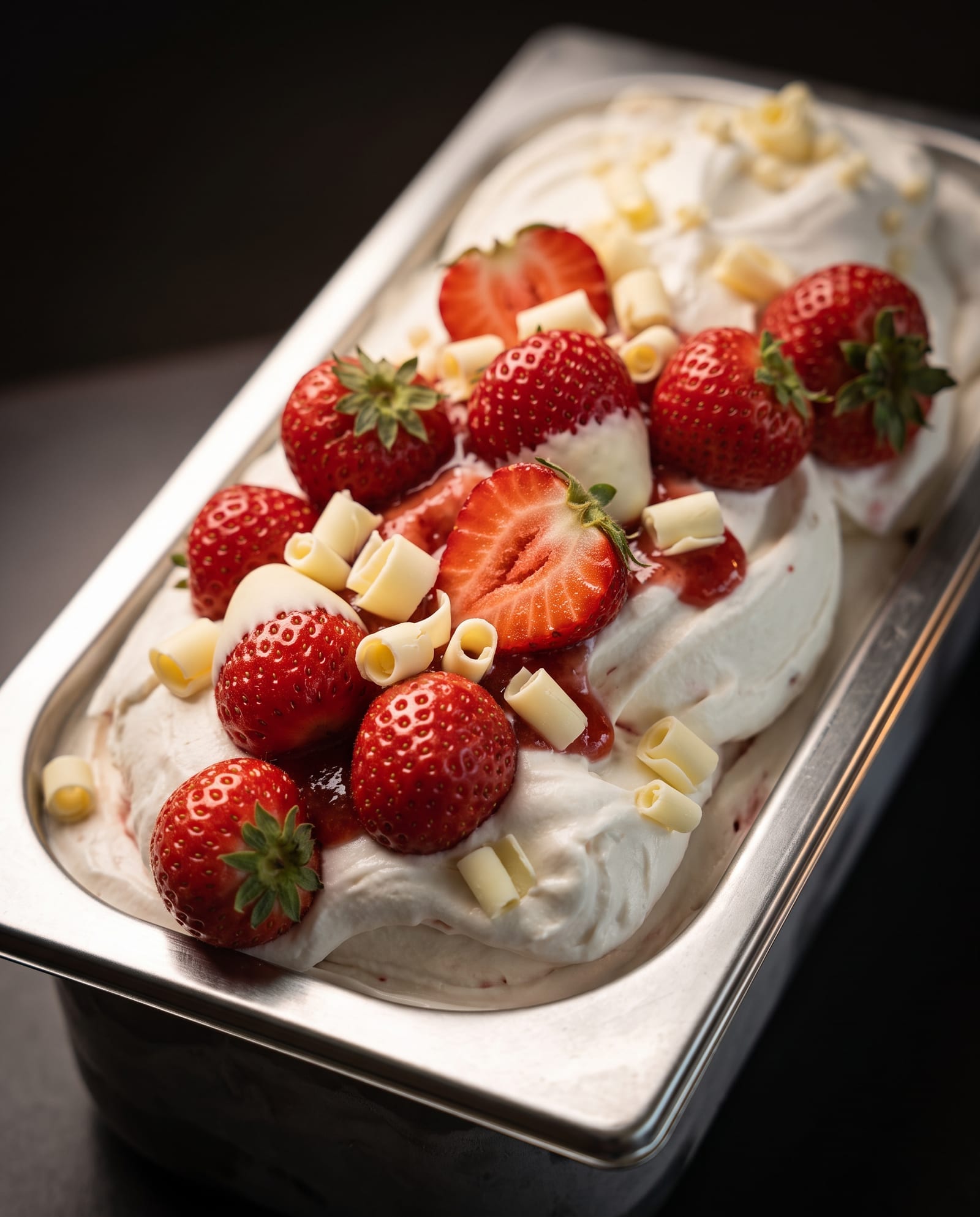 Yoghurt aardbei witte chocolade — ijsbak in de toog