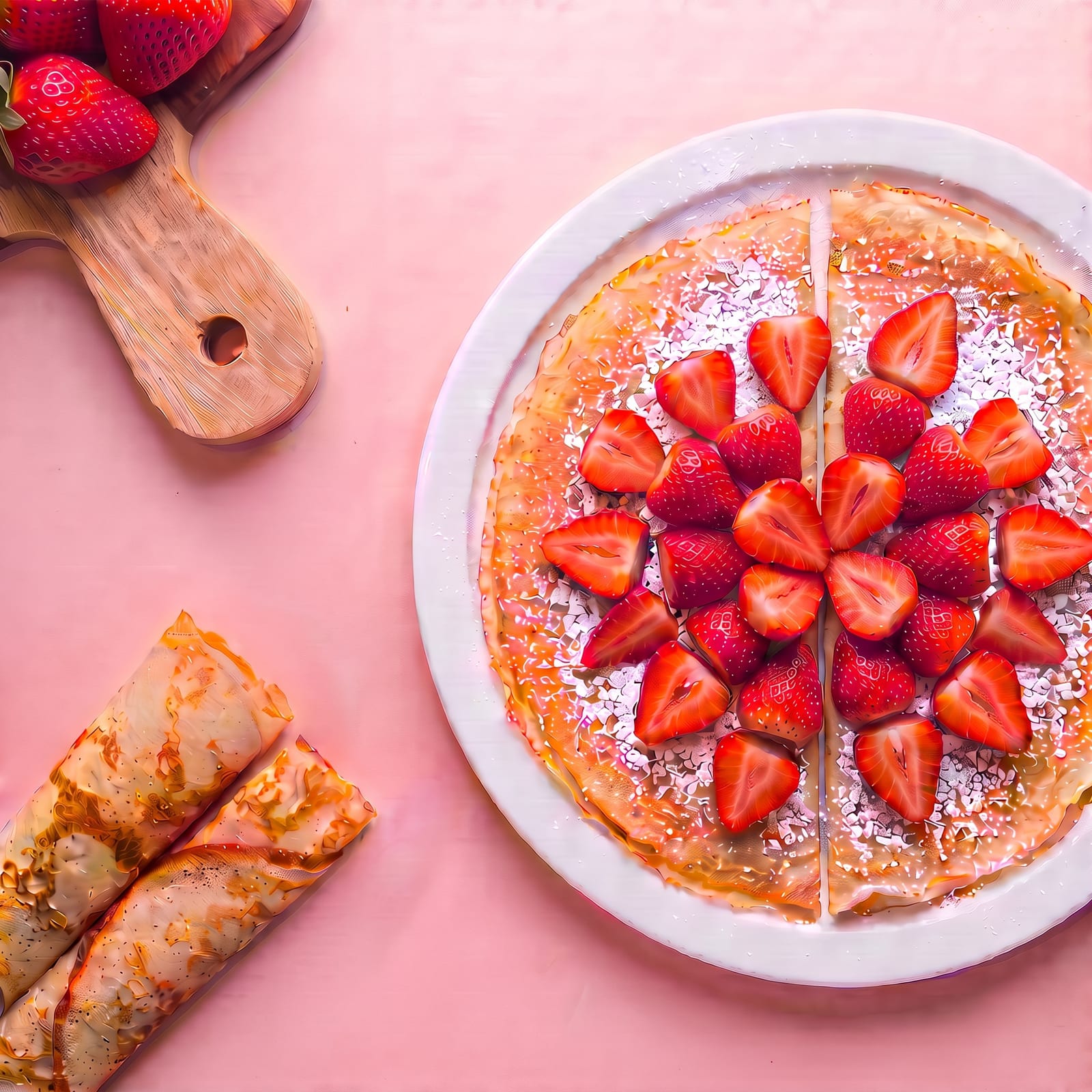 Pannenkoek met aardbei en bloemsuiker – skin roze