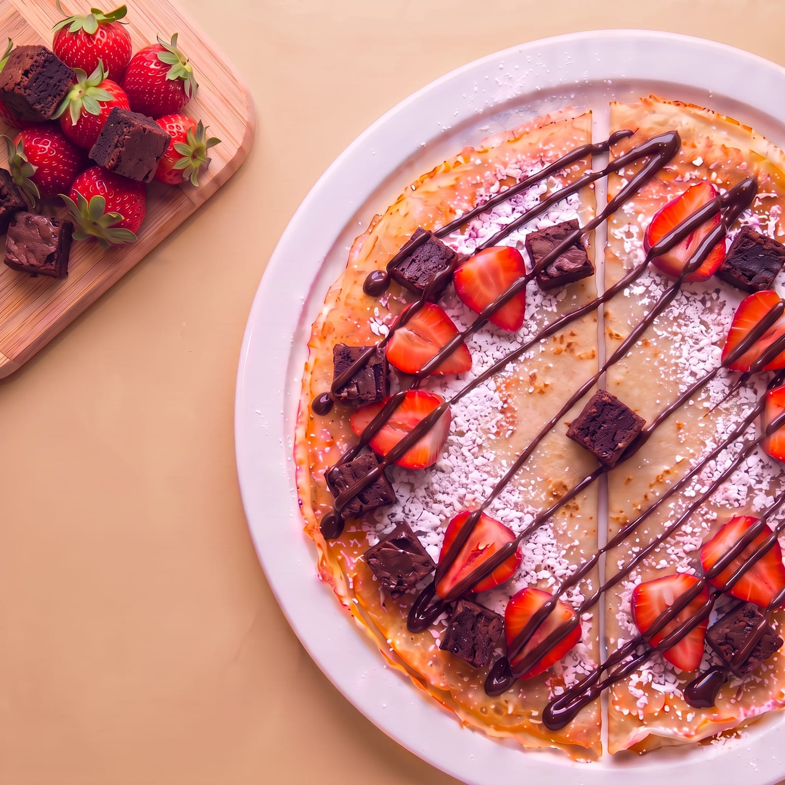 Pannenkoek met aardbei en brownie – skin beige