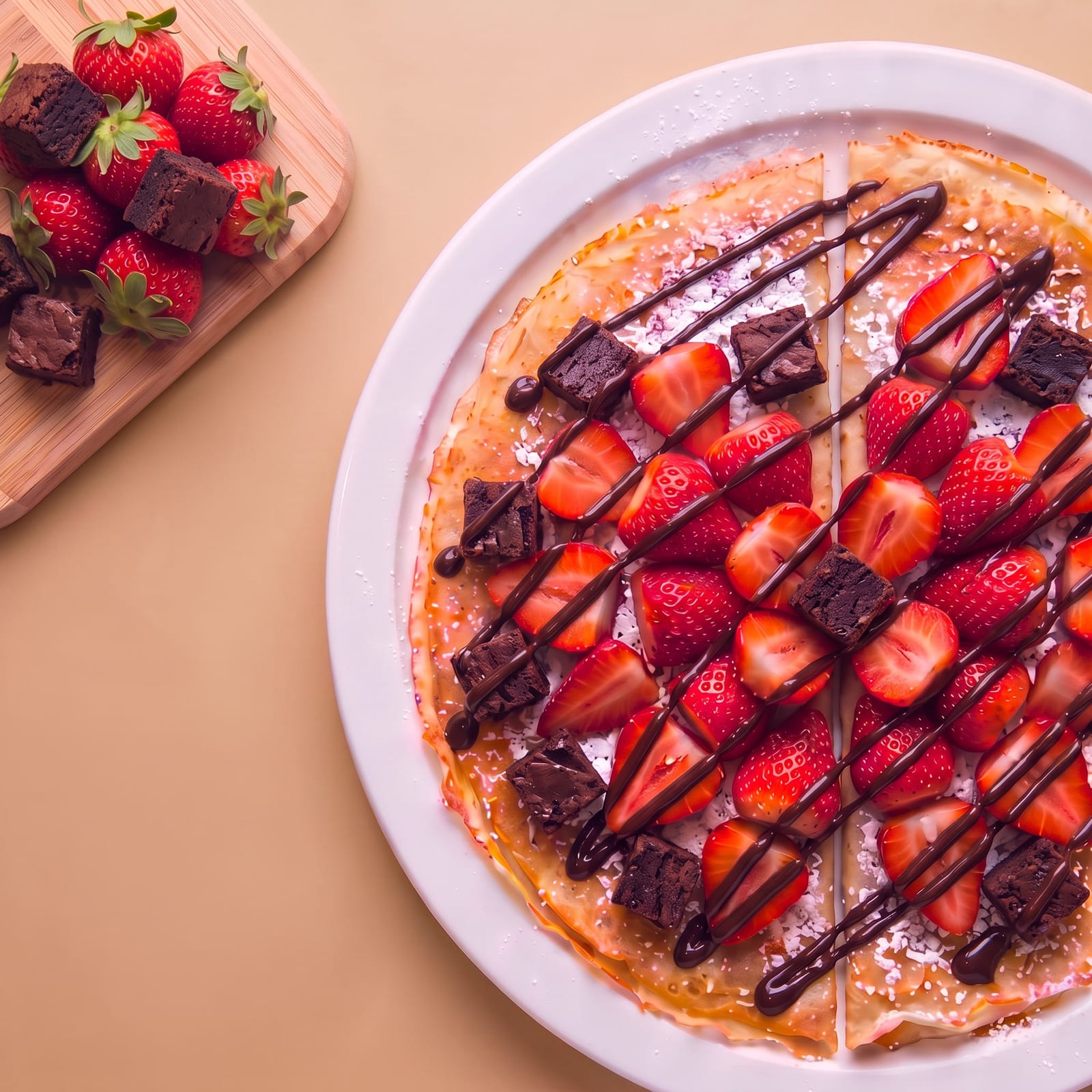 Pannenkoek met aardbei, chocolade en brownie – skin beige