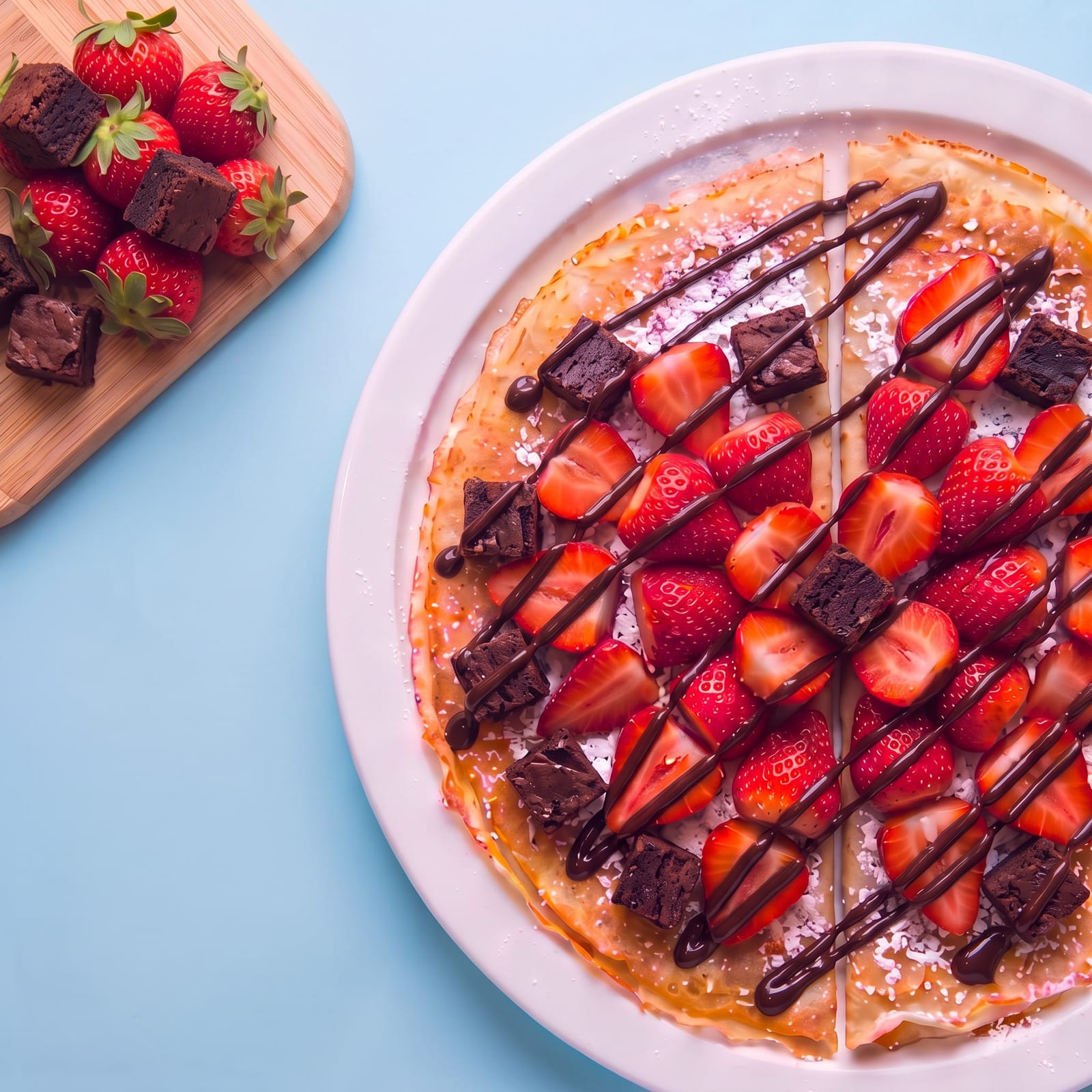 Pannenkoek met aardbei, chocolade en brownie – skin blauw