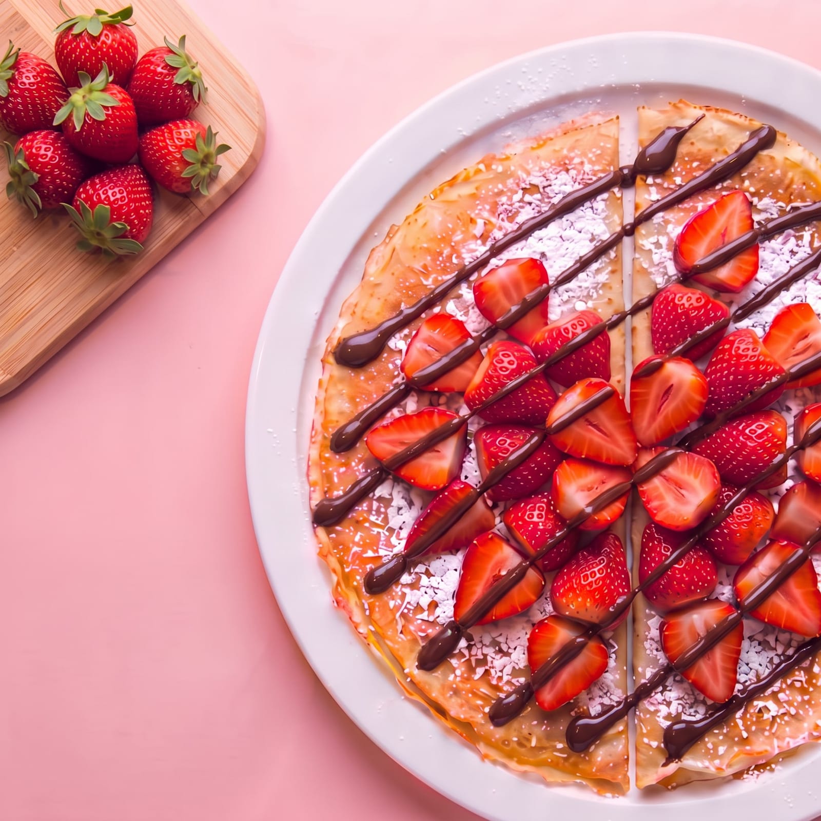 Pannenkoek met aardbei en chocolade – skin roze