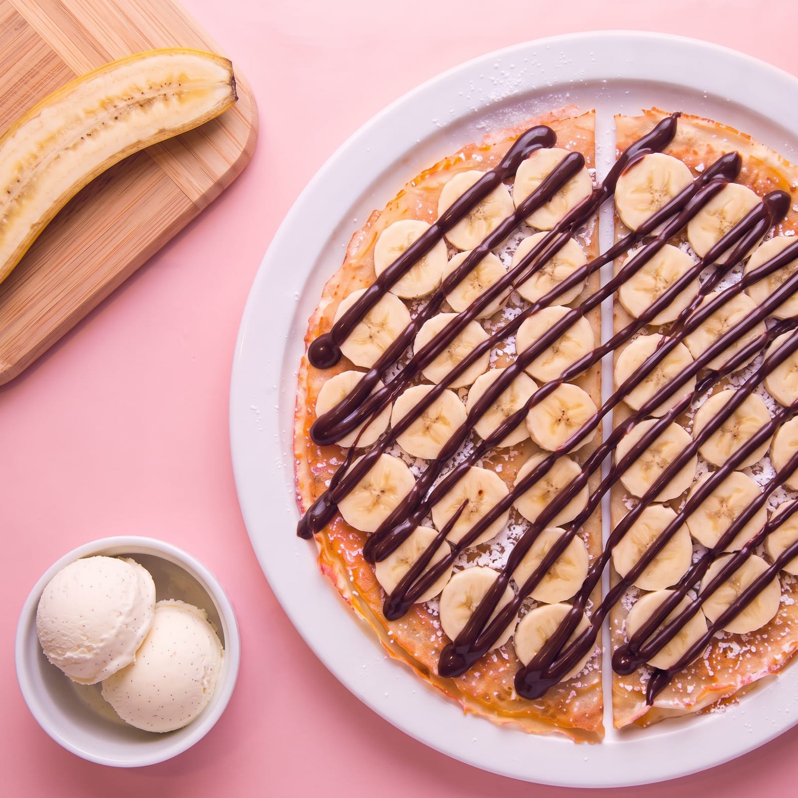 Pannenkoek met banaan en chocolade – skin roze