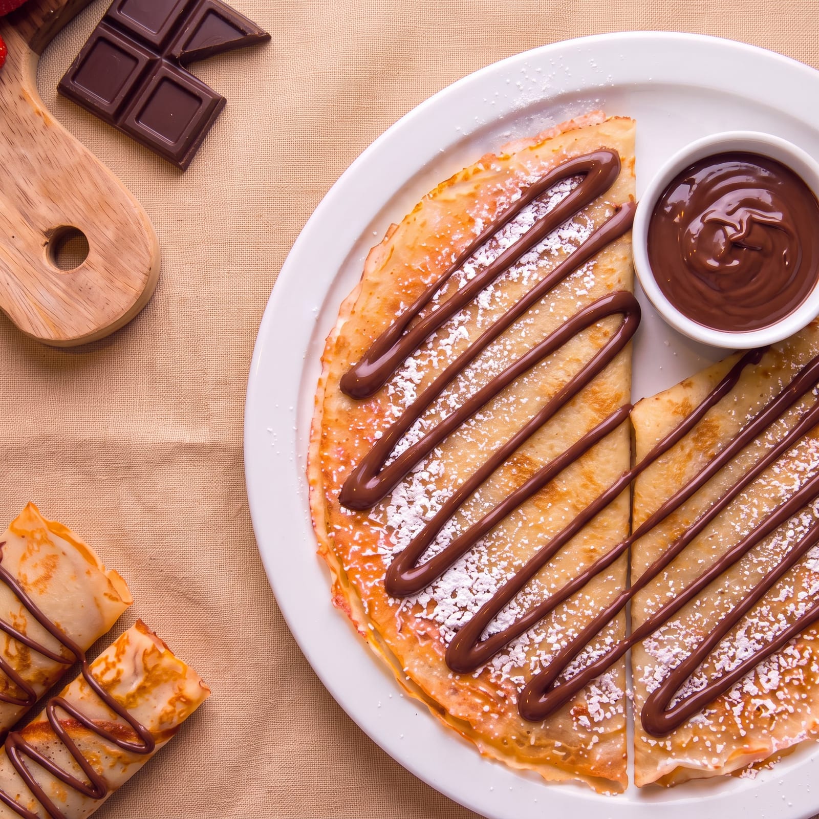 Pannenkoek met chocolade met dipsaus – skin beige