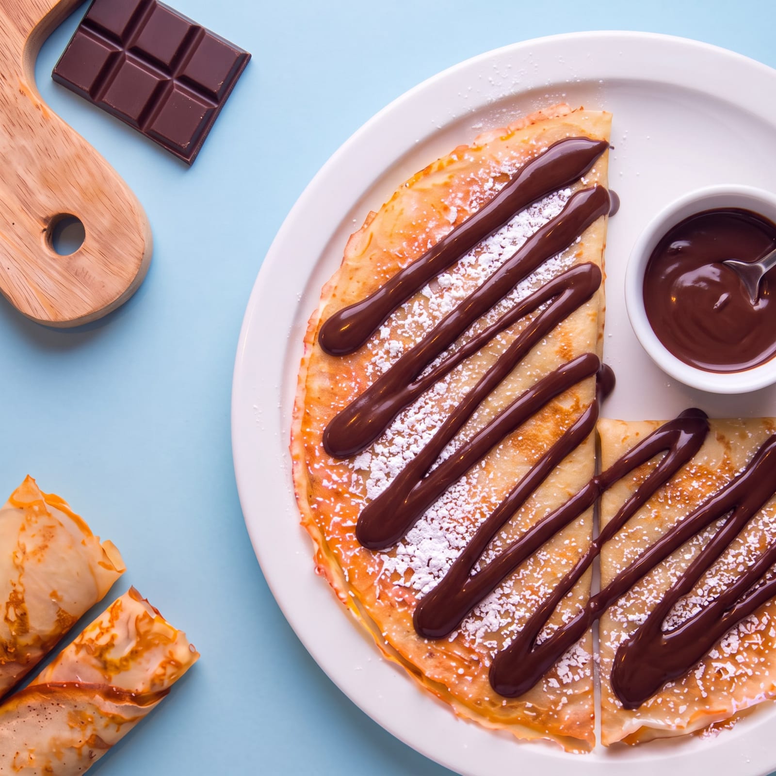Pannenkoek met chocolade met dipsaus – skin blauw