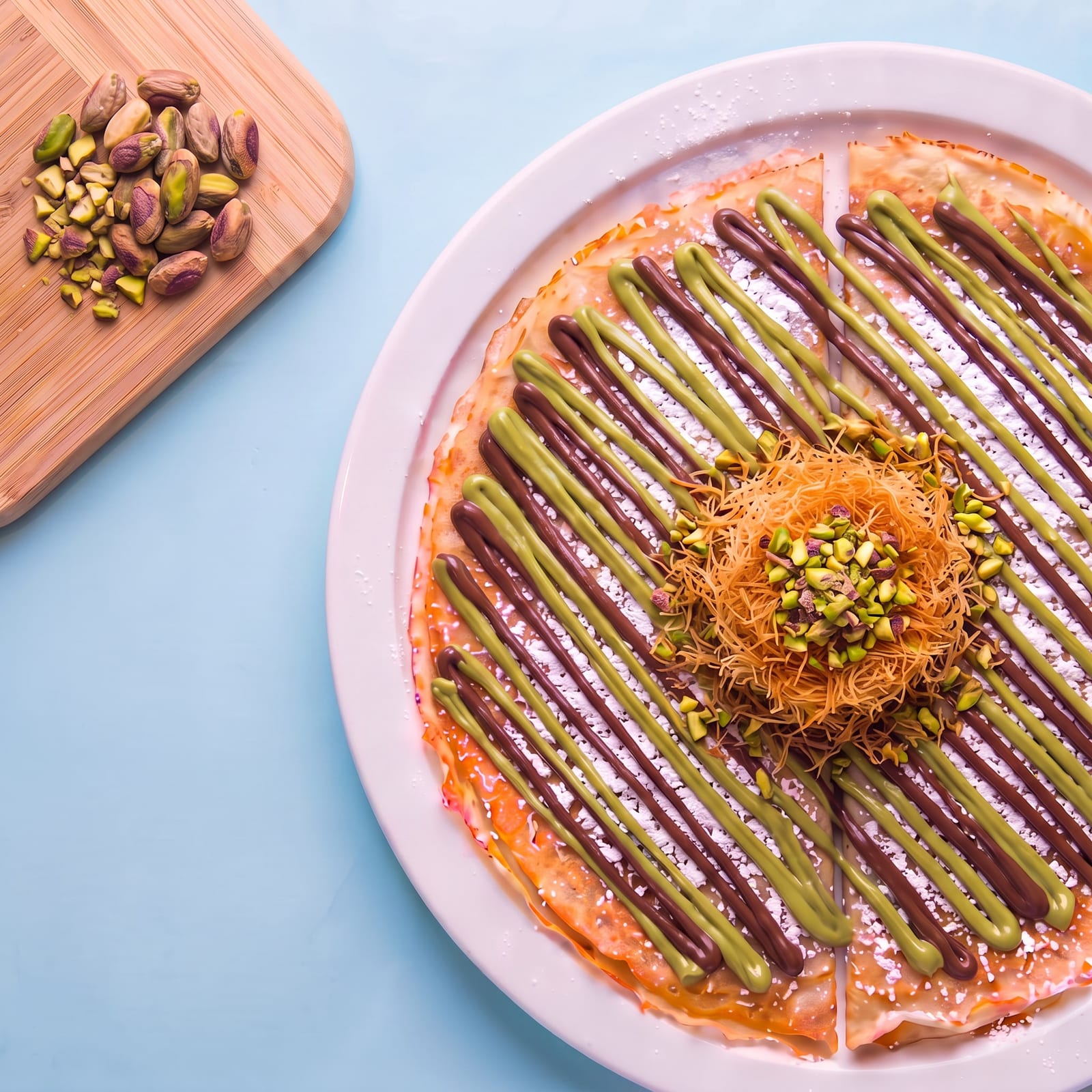 Pannenkoek met Dubai chocolate – skin blauw