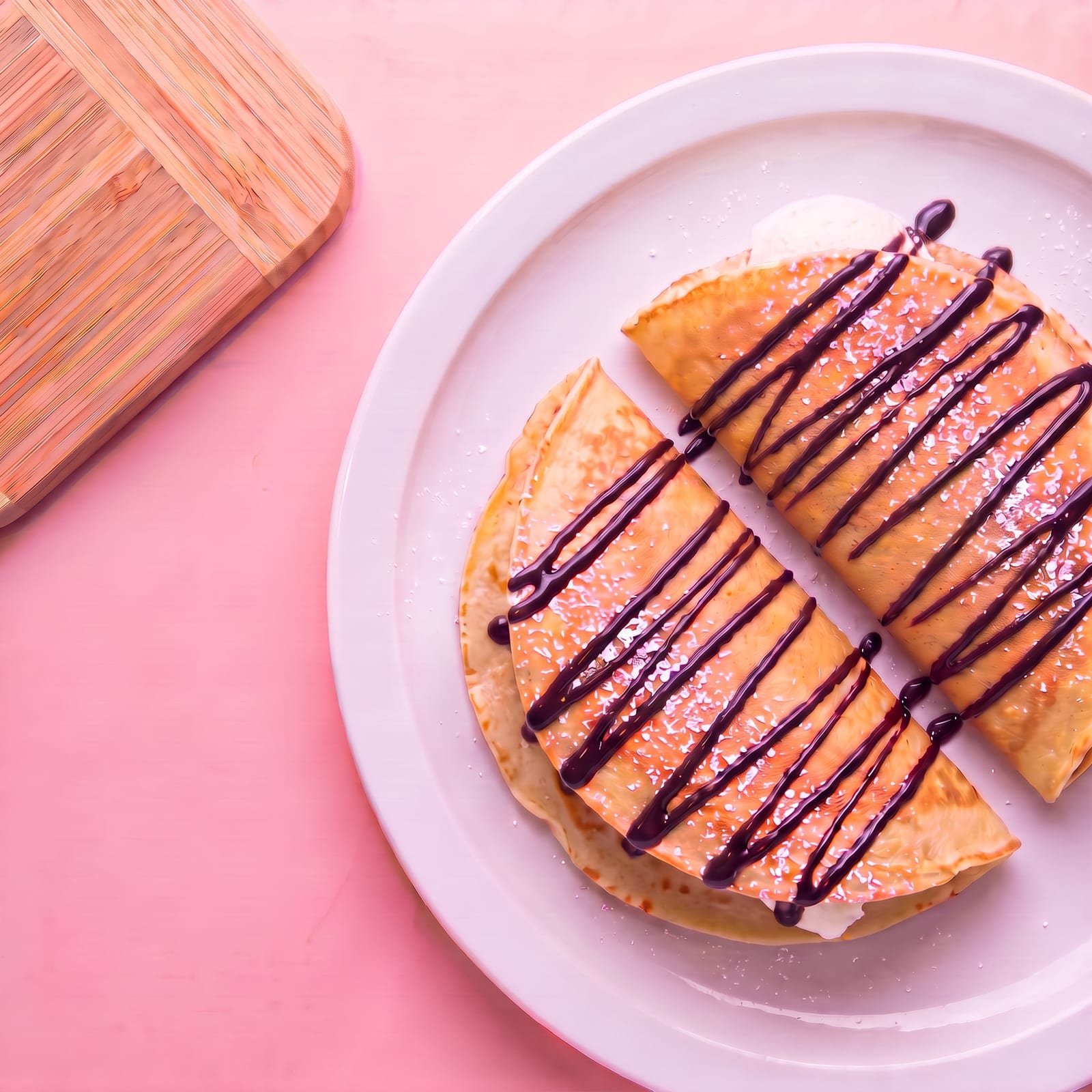 Pannenkoek met chocolade en ijs, dichtgevouwen (Mikado) – skin roze