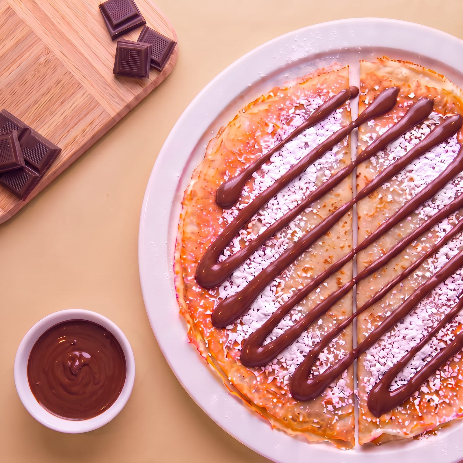 Pannenkoek met warme chocoladesaus – skin beige