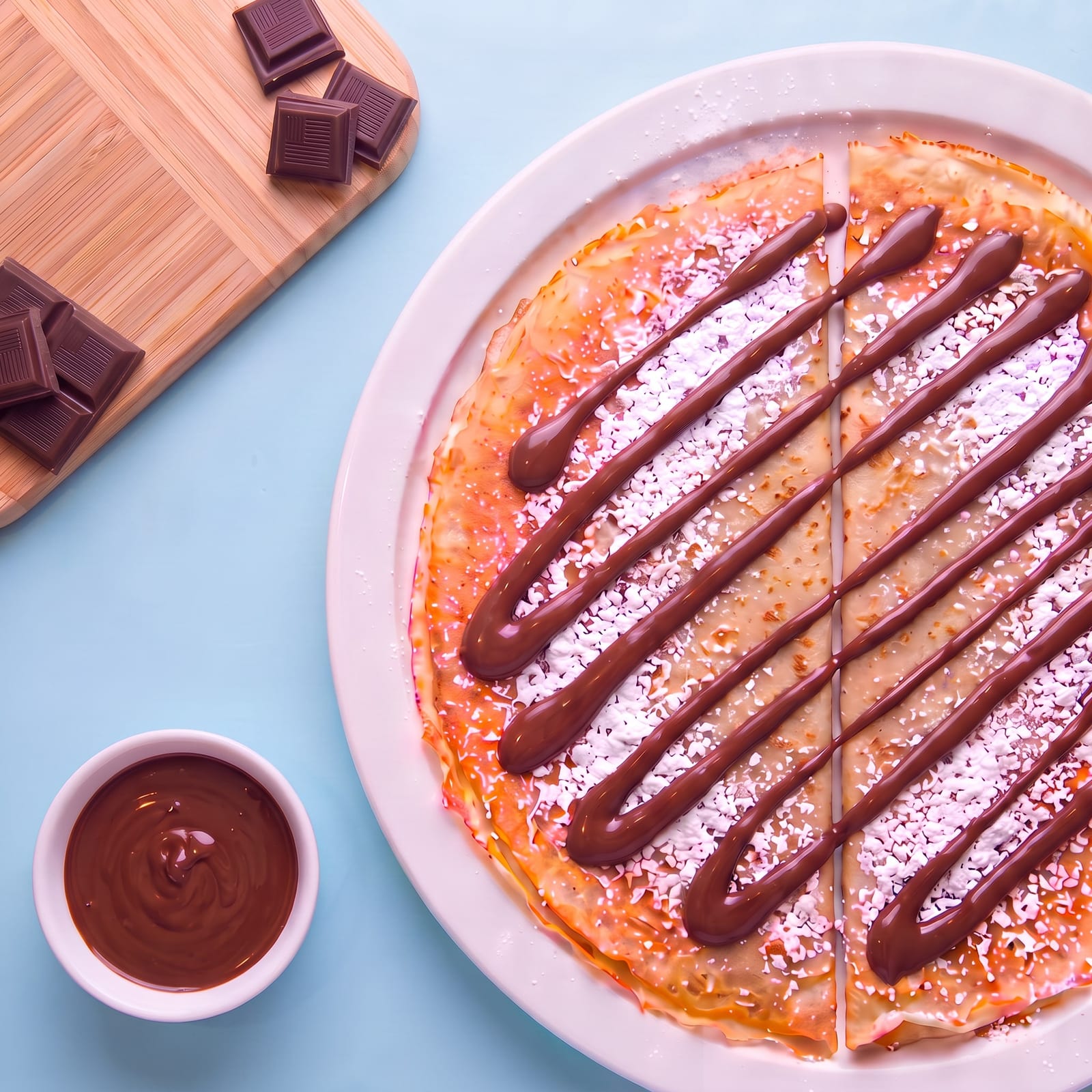 Pannenkoek met warme chocoladesaus – skin blauw