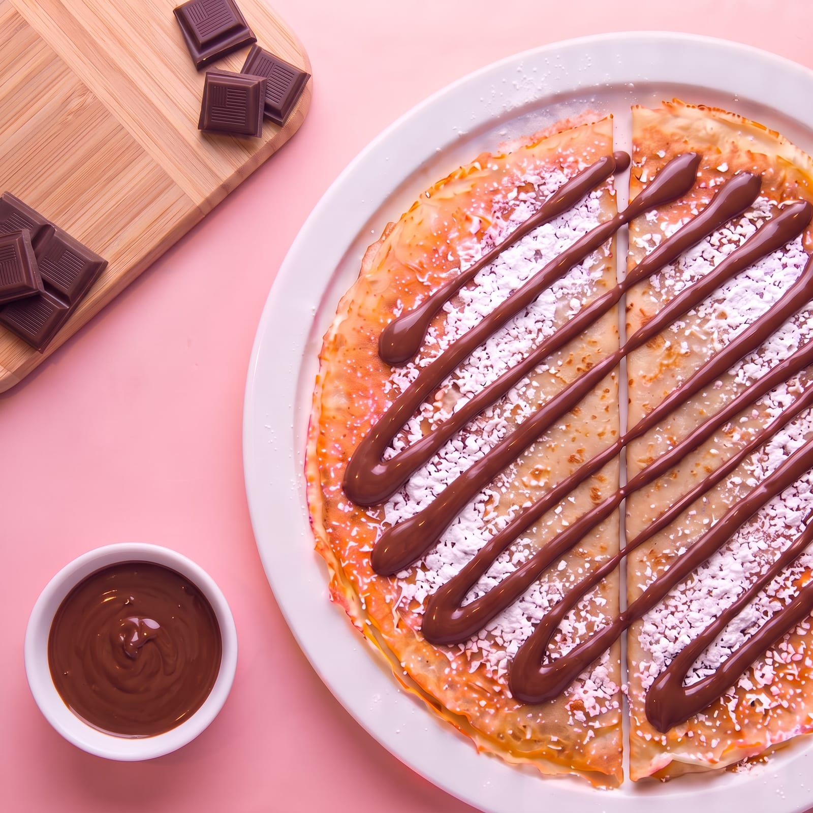 Pannenkoek met warme chocoladesaus – skin roze