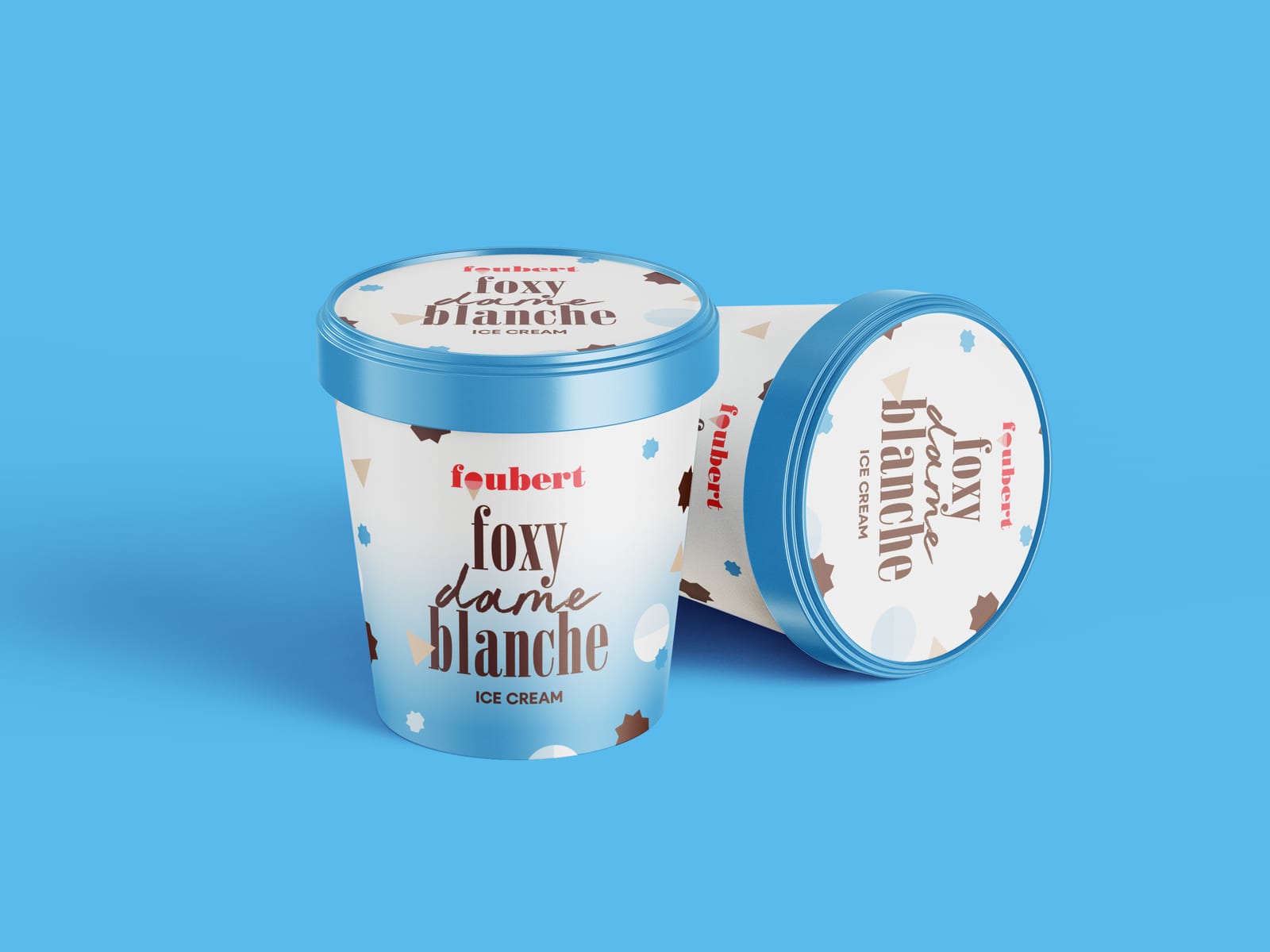 Foubert-ijspot "Foxy Dame Blanche" met deksel op een blauwe achtergrond